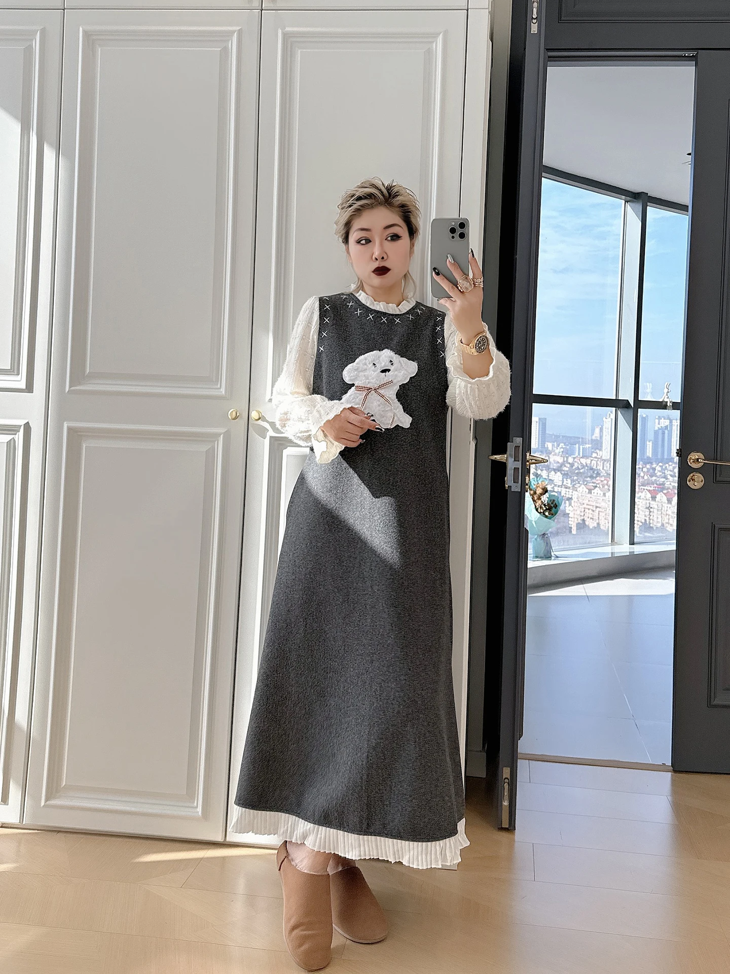 

Модная молодежная юбка-обманка из шерсти с эффектом похудения для женщин больших размеров, 200 Pou, красивая, для повседневной носки