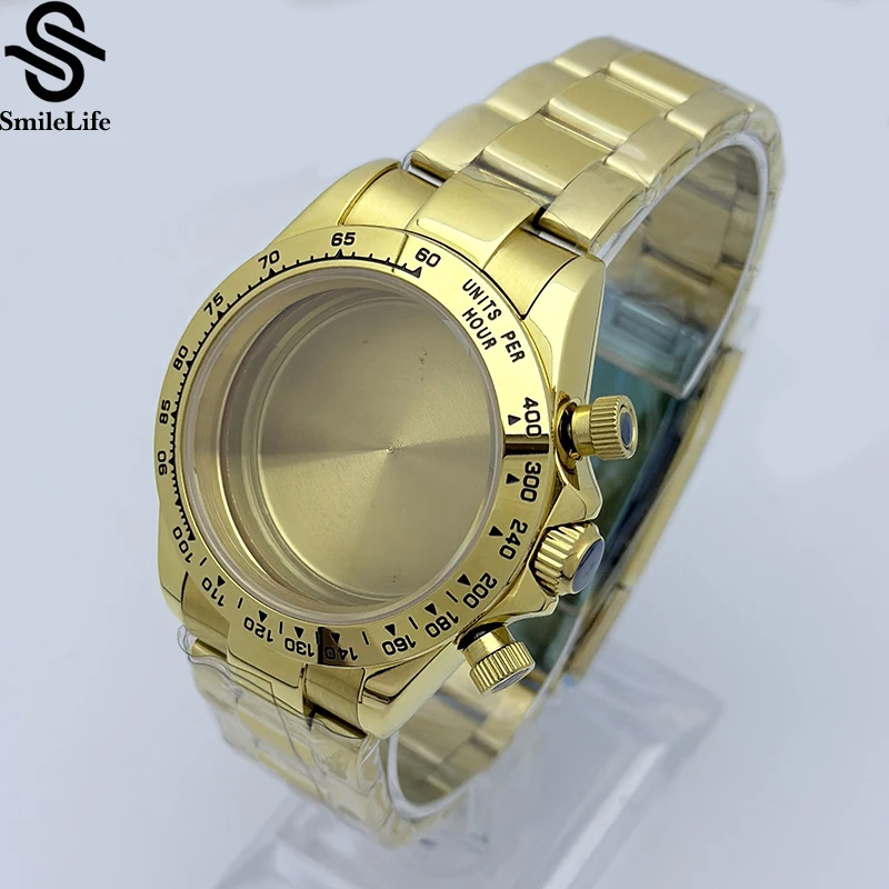 SmileLife VK63 Cassa in oro 39mm Cassa in acciaio inossidabile 316L adatta al movimento al quarzo VK63 Accessori per orologi Cinturino per orologio in acciaio inossidabile