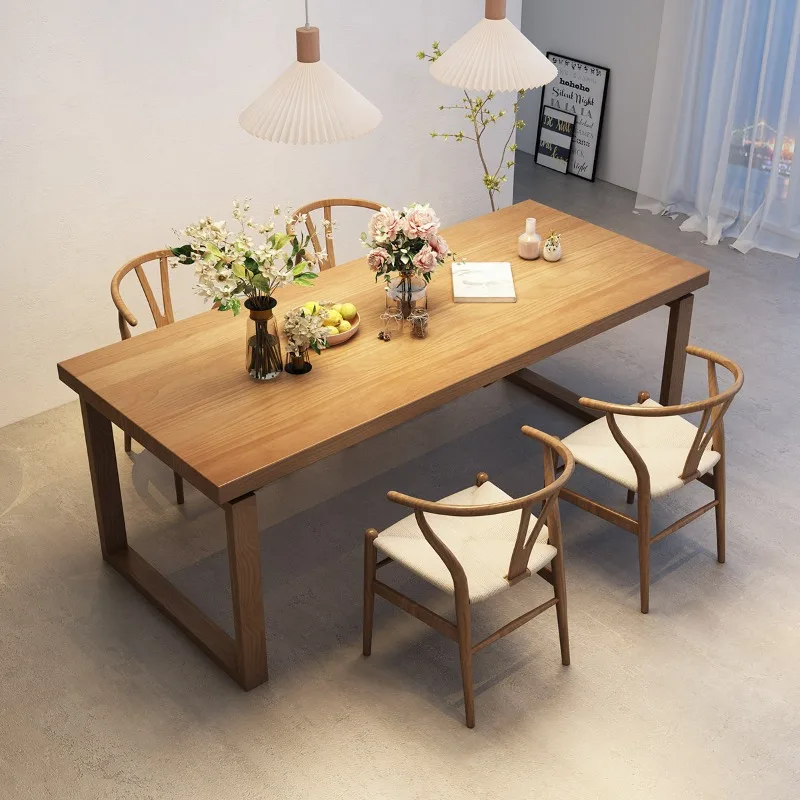 rectangular solid wood dining table casual large board table full household small apartment dining table chairs