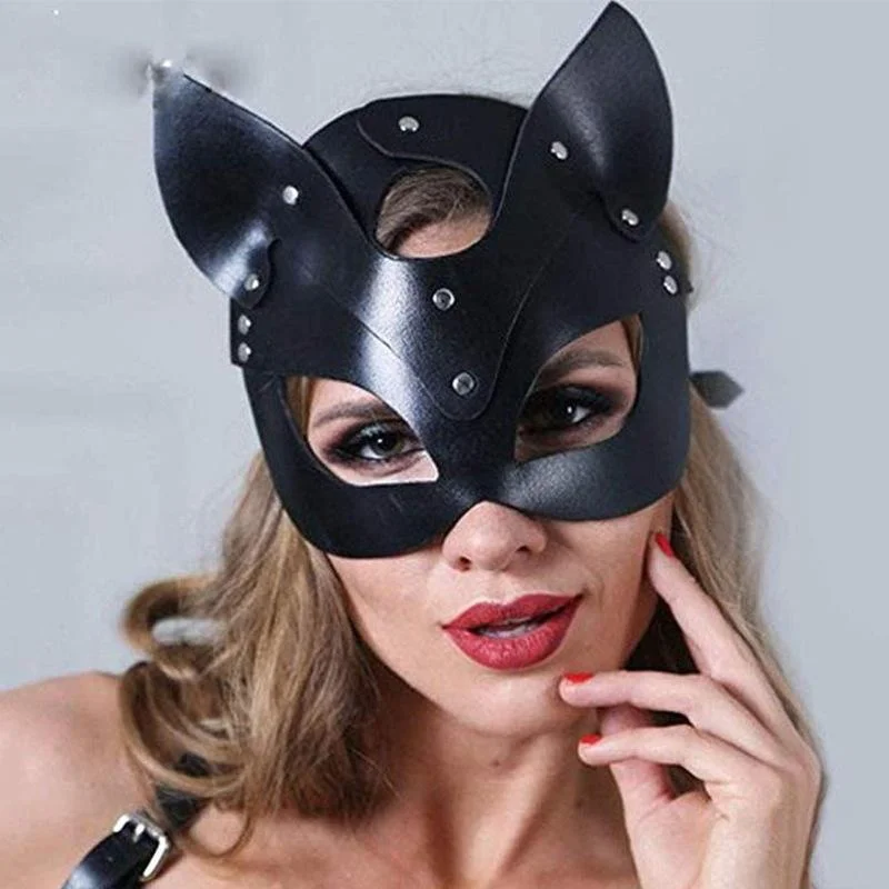 Leather Mask Cat Face Mask Halloween Princess Party Prom Mask Half Face Catwoman Mask