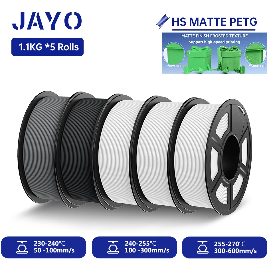 JAYO 5,5KG Hochgeschwindigkeits-Mattes PETG 3D-Drucker-Filament, hohe Durchflussgeschwindigkeit 50-600mm/s, Matteffekt PETG 3D-Druckmaterialien für 3D-Drucker & 3D-Stifte