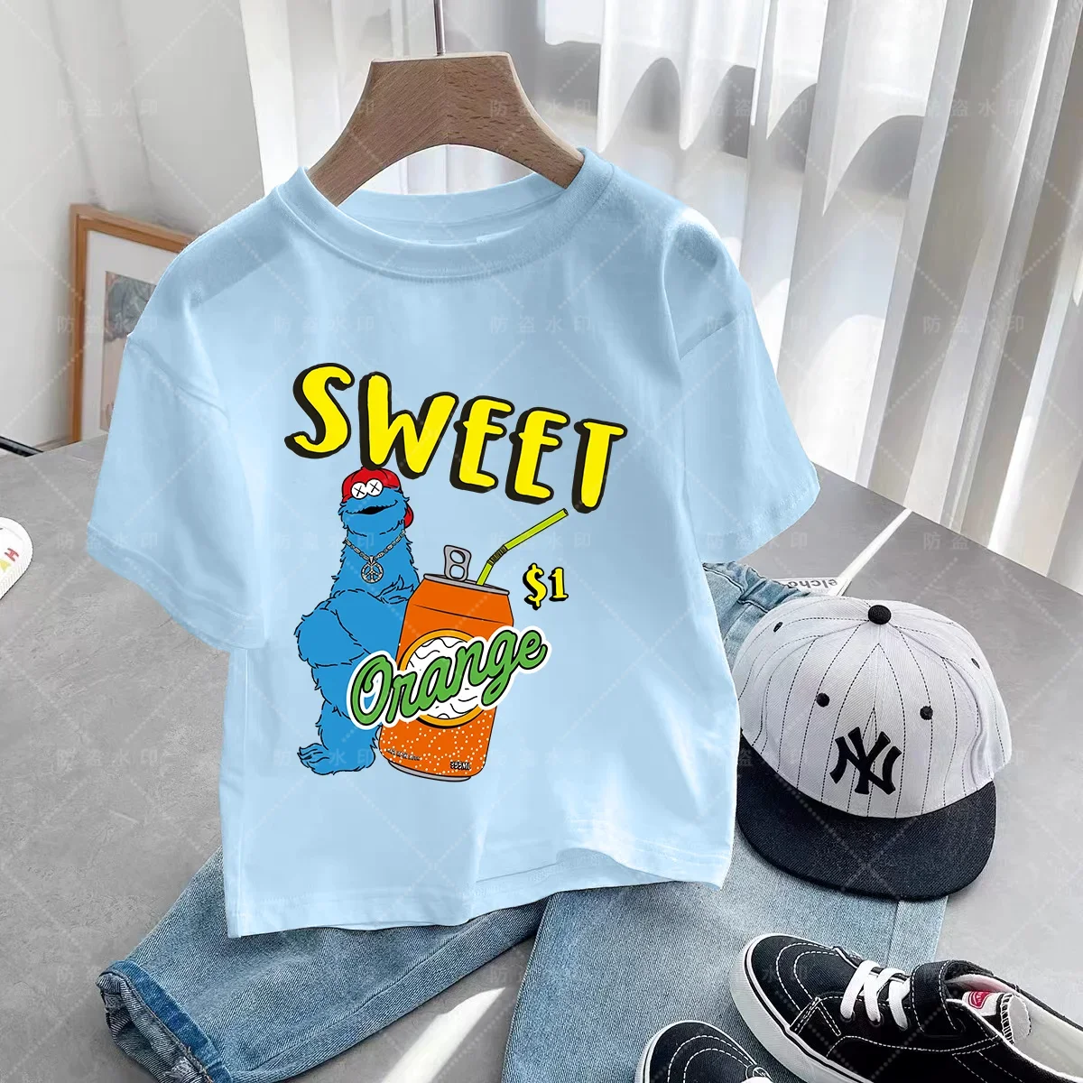 Summer Kids Short sleeved Girls and Boys T-shirts Sesame Street Elmo Cartoon Print Multicolor Kids T-shirts Fun baby clothes