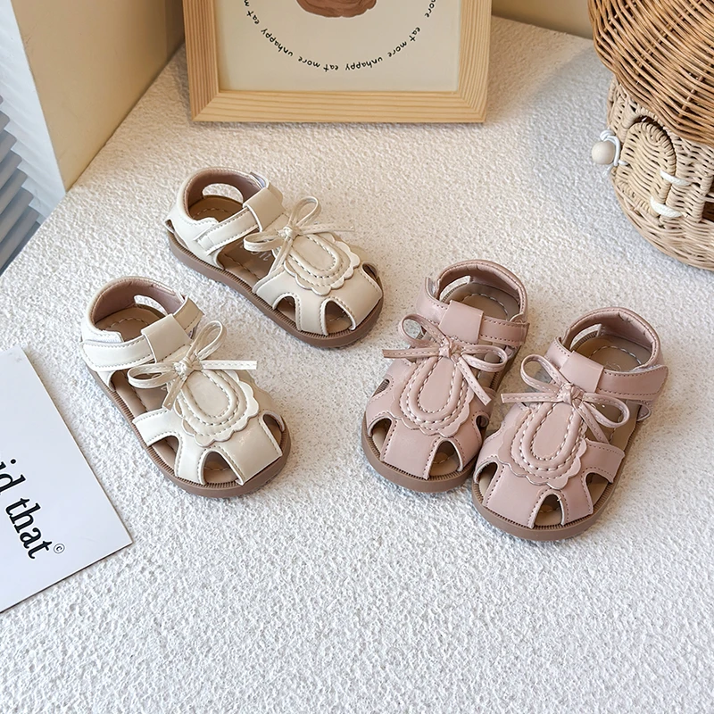 2026 Best-Selling Girls' Casual Sandals Summer Children's Beach Shoes Non-Slip Soft Sole Girls' Hollow Out Bow Princess Shoes