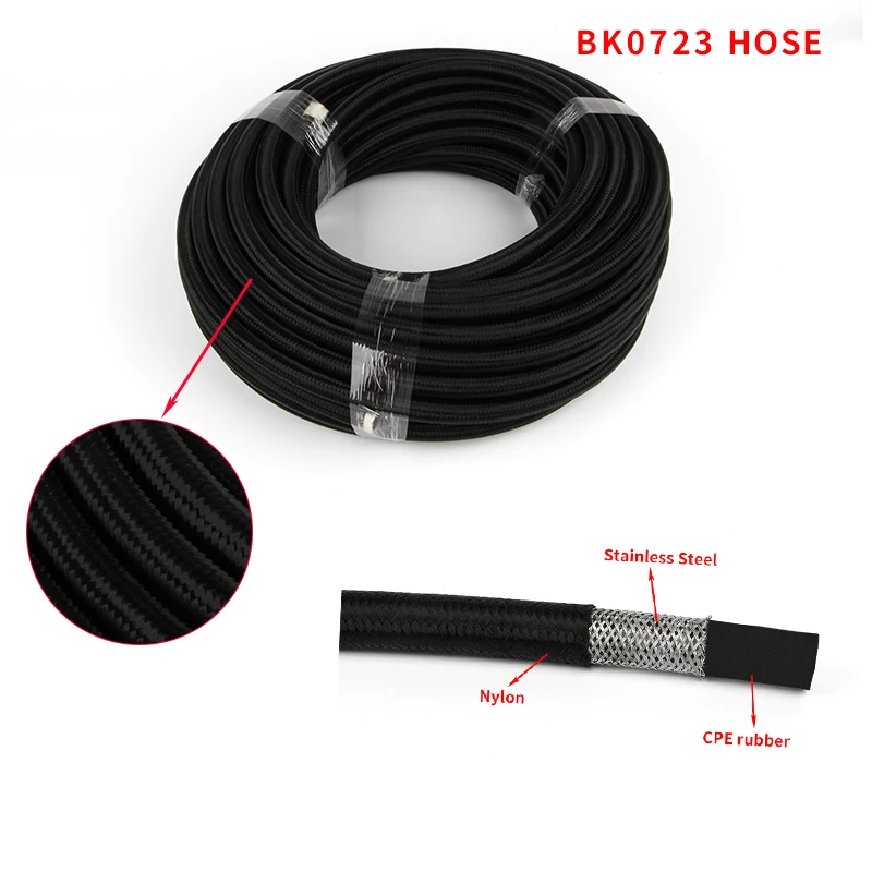 Mangueira de linha de combustível AN8 de 2 metros Mangueira de linha de combustível trançada de nylon com malha de aço inoxidável reforçada preta