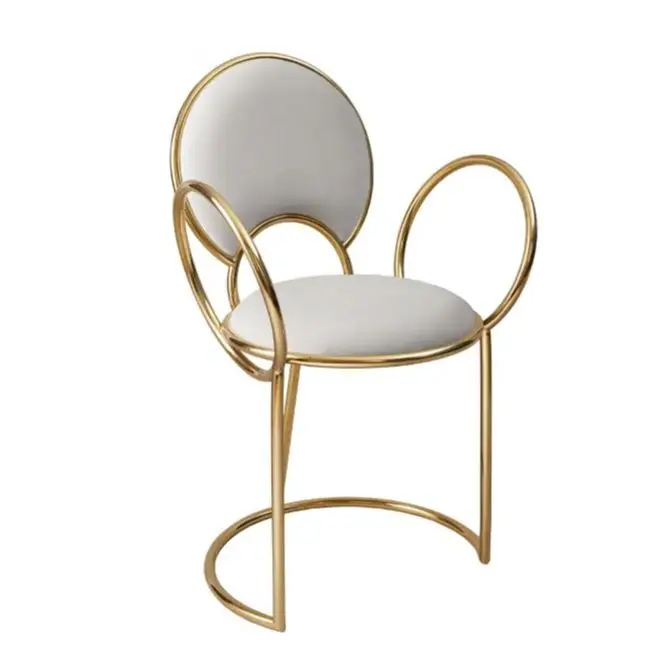 

Unique Design Delicate Loop Armrests Accent Chair Brass Finish Stainless Steel Dining Chair For Living Room Dining Room