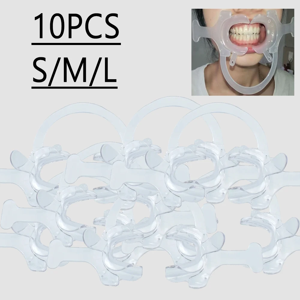 

10Pcs Plastic Transparent Mouth Opener with Handle C Style Lip and Cheek Retractor for Dental Oral Examination Use