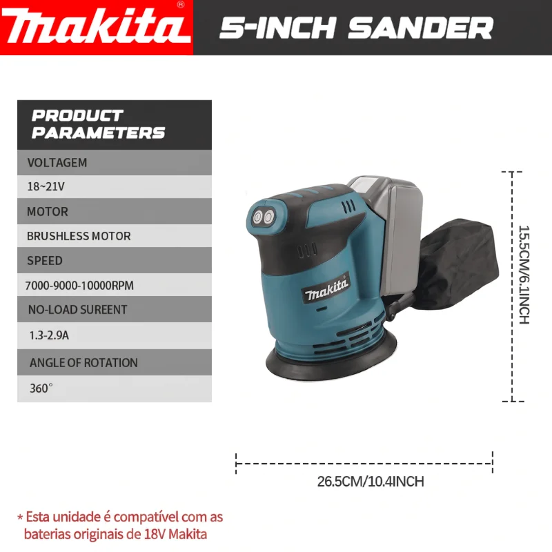 Makita DBO180Z Cordless Body Only Cordless 18 V Li-ion Random Orbit Sander, 125 mm Woodworking Sanding Putty Polishing
