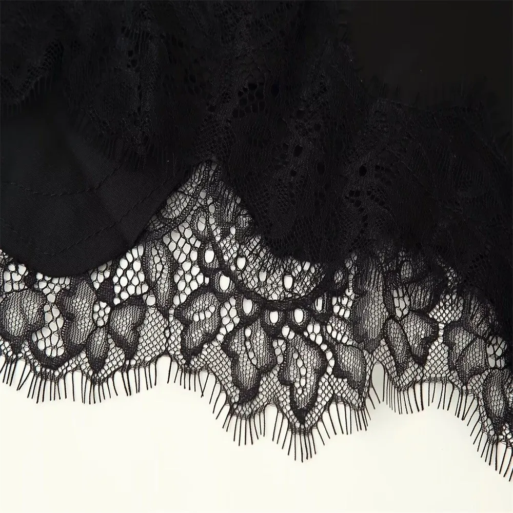 เสื้อสายเดี่ยวลูกไม้ทรงหลวมแบบเซ็กซี่ แขนกุด ทรงครอปไม่สมมาตร สไตล์ฝรั่งเศส เปิดหลัง เสื้อกล้ามสายเดี่ยว สตรีทแวร์