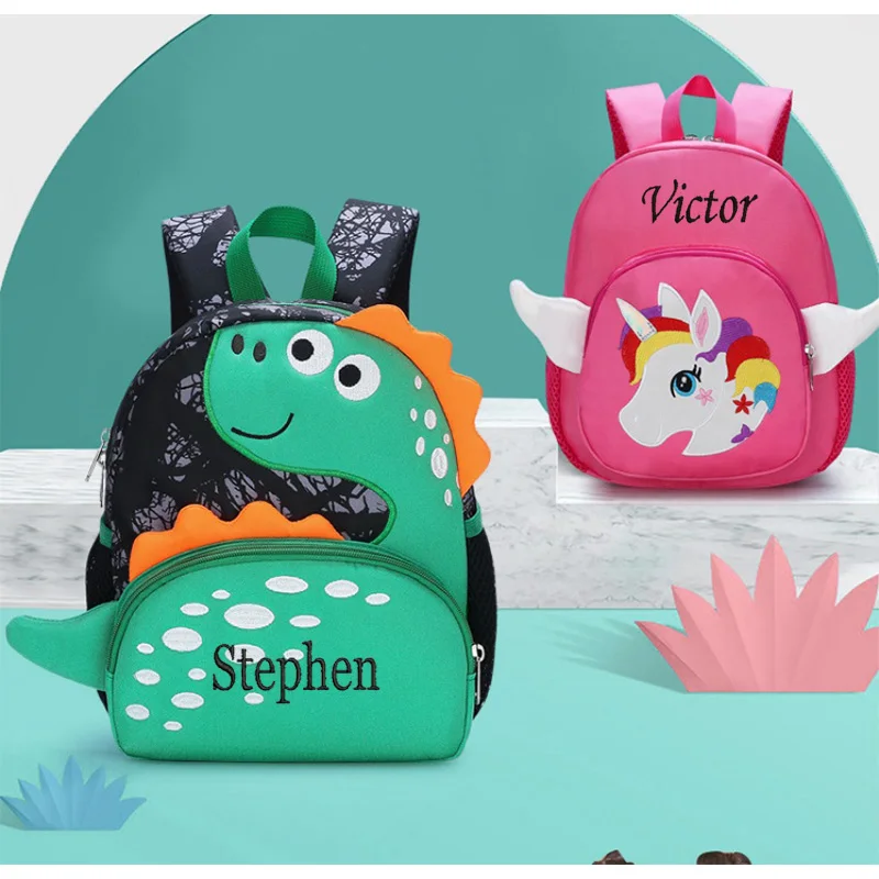 Personalized Embroidered Mini Backpack Bags for Perschool Schoolbags with chest strap 3D Cartoon Dinosaur Kindergarten Schoolbag