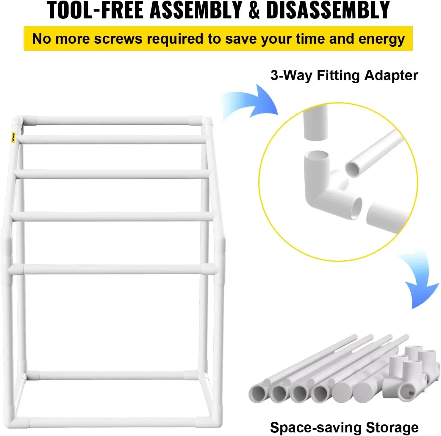Pool Towel Rack, 5 Bar, White, Freestanding Outdoor PVC Trapedozal Poolside Storage Organizer, Include 8 Towel Clips