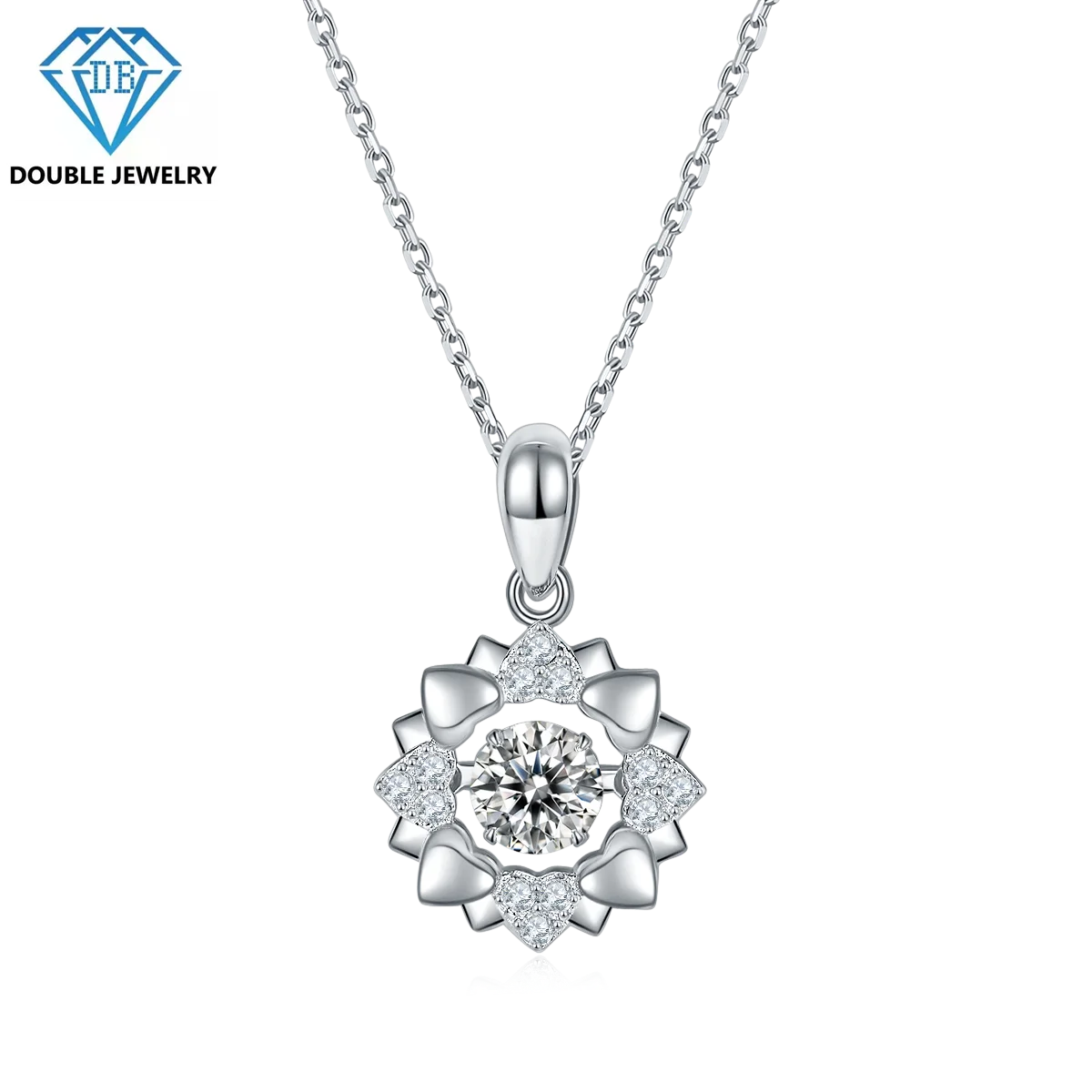 

Double Jewelry lotus design Dancing Moissanite Pendant Necklace For women S925 silver Clavicle Chain Necklace Valentines Jewelry