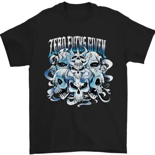 Zero Fooks Given Skulls Biker Motorcycle Mens T-Shirt 100% Cotton