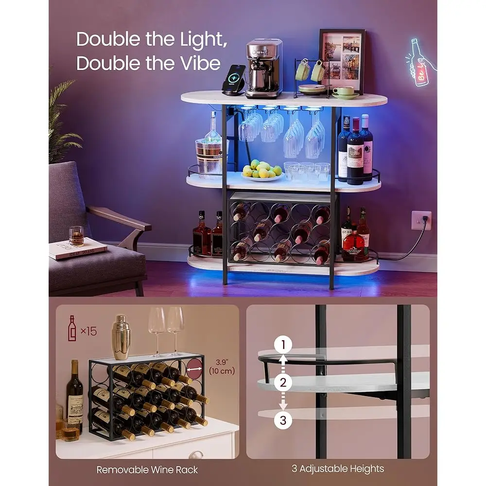 Gabinetes de Bar para el hogar, barra de café Led con tomas de corriente, Mini Bar casero para licor, vino independiente Ra con soporte para vidrio,