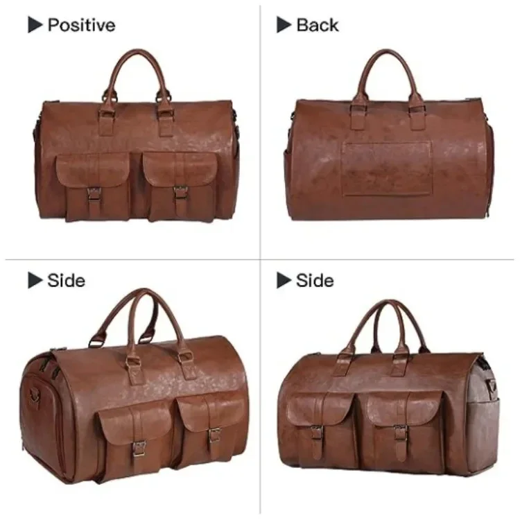 Leather Foldable Duffle Bag Suit Travel Bag Waterproof Extra Large Weekend Bag Portable Flight with Shoe for Men Women Cubes