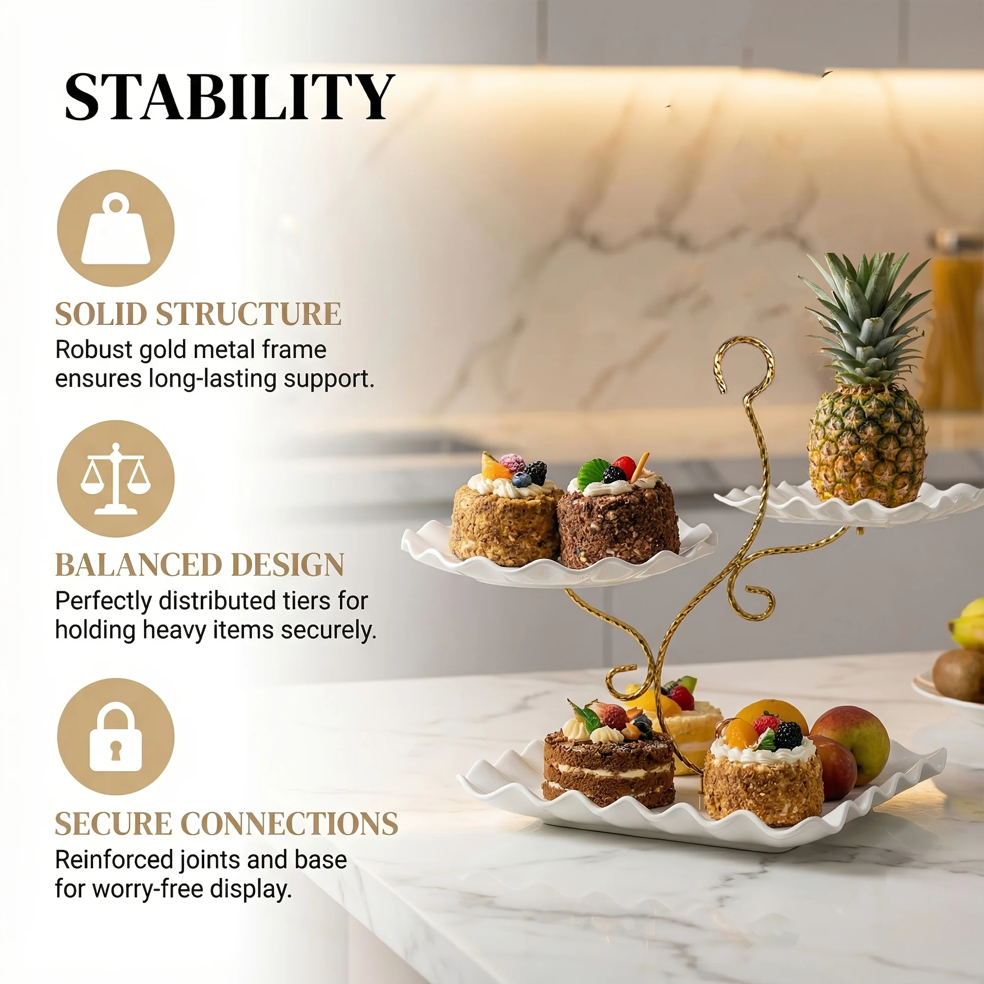 

1pc Elegant Shaped Wave-Shaped 3-Tier Dessert Stand, Suitable for Fruit Display, Cup Cake Tower Stand Fruit Candy Dessert Tray for Wedding Birthday Tea Party Celebration, Family Parties & Candy Bar Thanksgiving And Easter, Christmas Gift