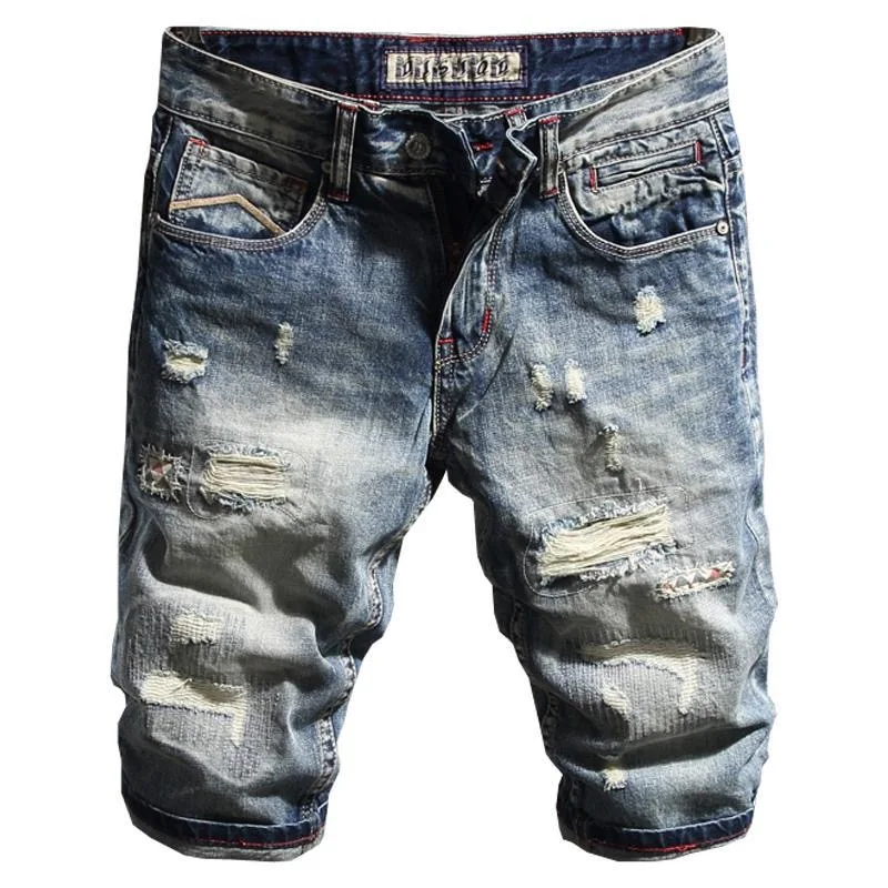Été nouvelle tendance de la mode américain rétro jambe droite trou Denim Shorts hommes décontracté ample confortable sport haute qualité jean