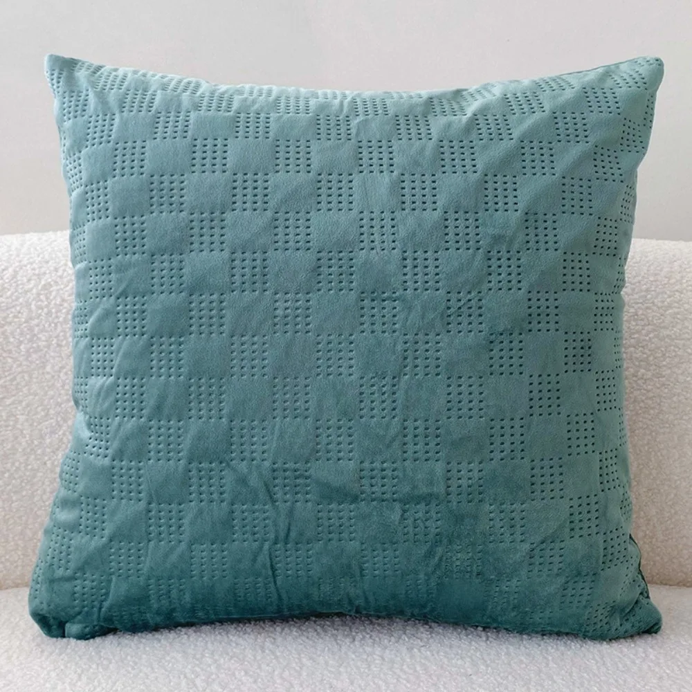CIFBUY Mall Nordic Punching Process Checkered Velvet Cushion Cover 45x45cm Solid Color Decorative Throw Pillow Case for Sofa