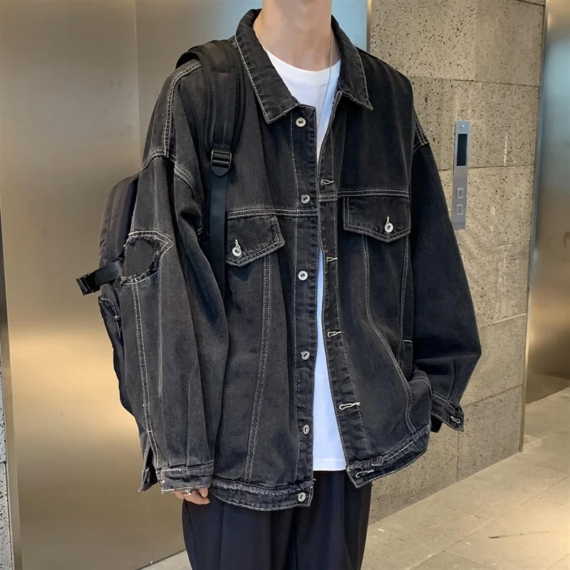 

Men's Denim Jacket Single Breasted Retro Washed Classic Design Fashion Casual Summer Coat Youth Streetwear Loose A16