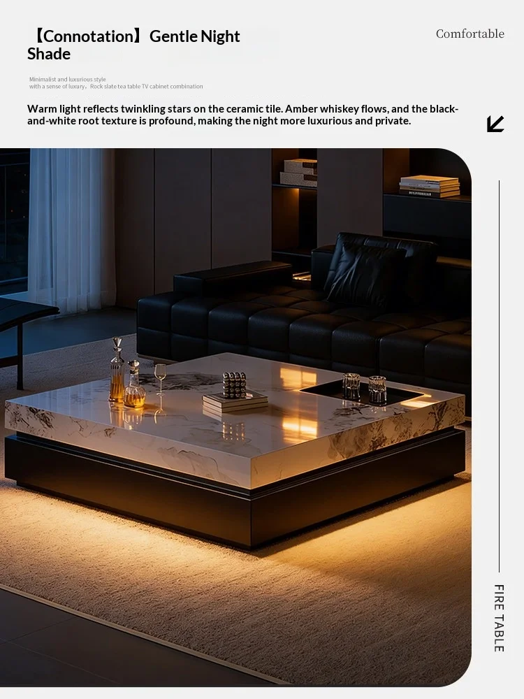 Nordic 2026 New Italian Minimalist Rock Slab Coffee Table Square Marble Pattern Light Luxury Modern Simple Living Room Furniture image 4