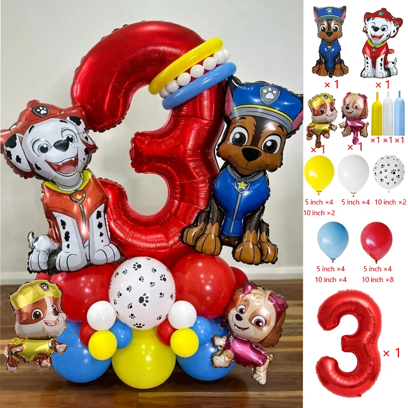 Cartoon Paw Patrol Dog Chase Balloon Birthday Decoration Number Aluminum Latex Balloons Set Kids Party Supplies Gift Favor Decor view 4