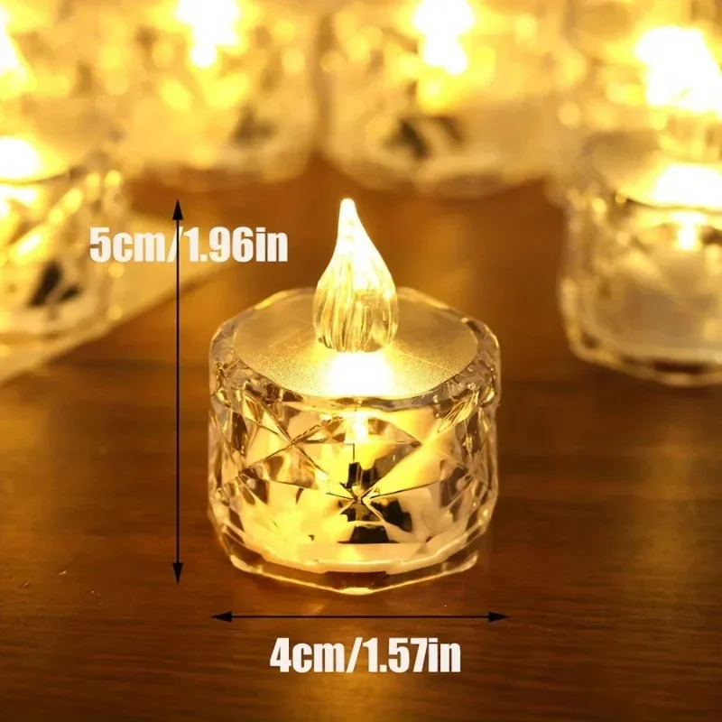 12pc Battery Powered LED Flameless Candle Light Mini Rose Pattern Refracted  Tea Light Valentine\'s Day Party Wedding