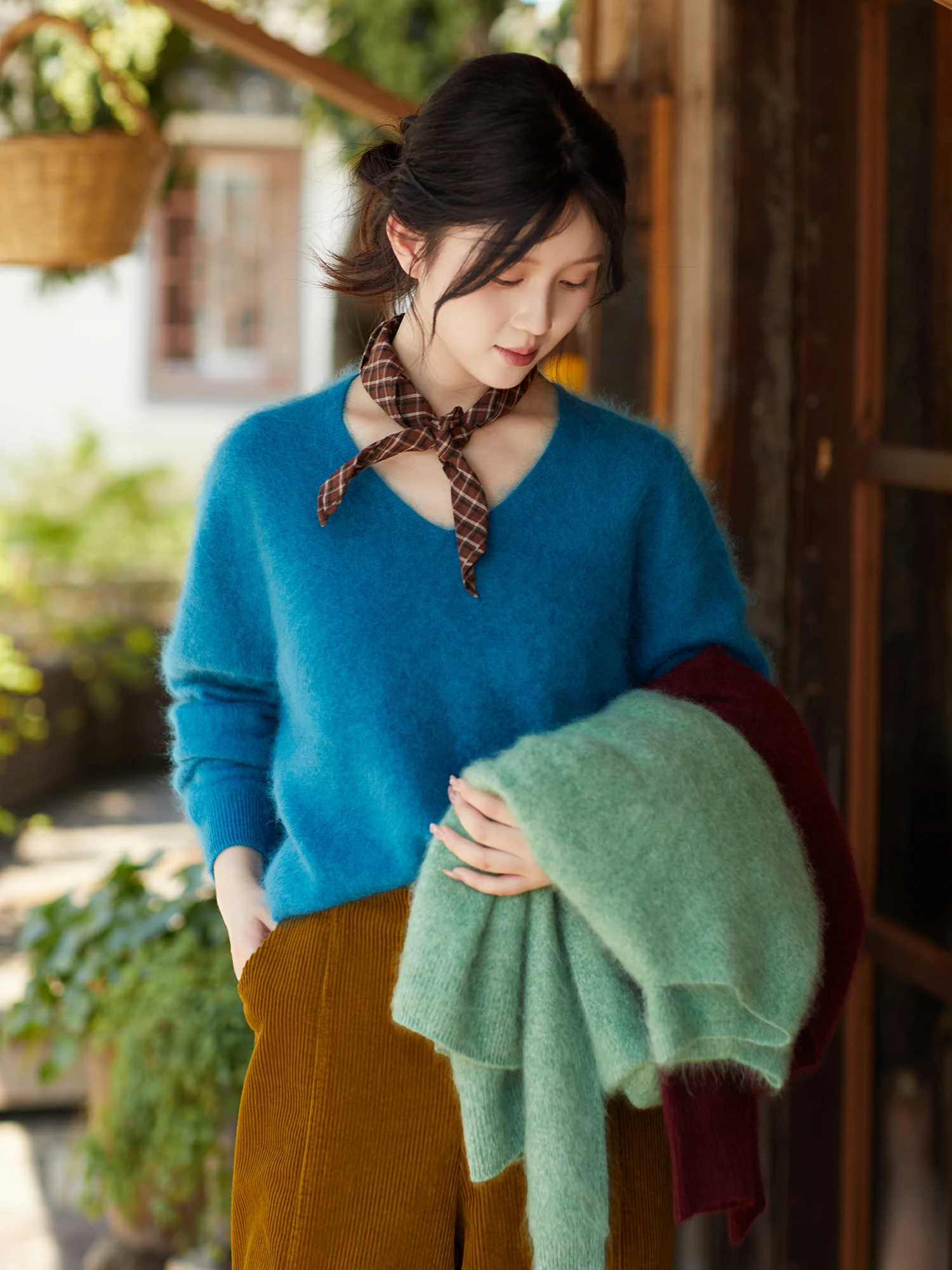 

Soft Warm Wool Blend V-Ne Sweater N884 Clouds Drifting Autumn New Sle Women's Comfortable Long Sve Knitwear