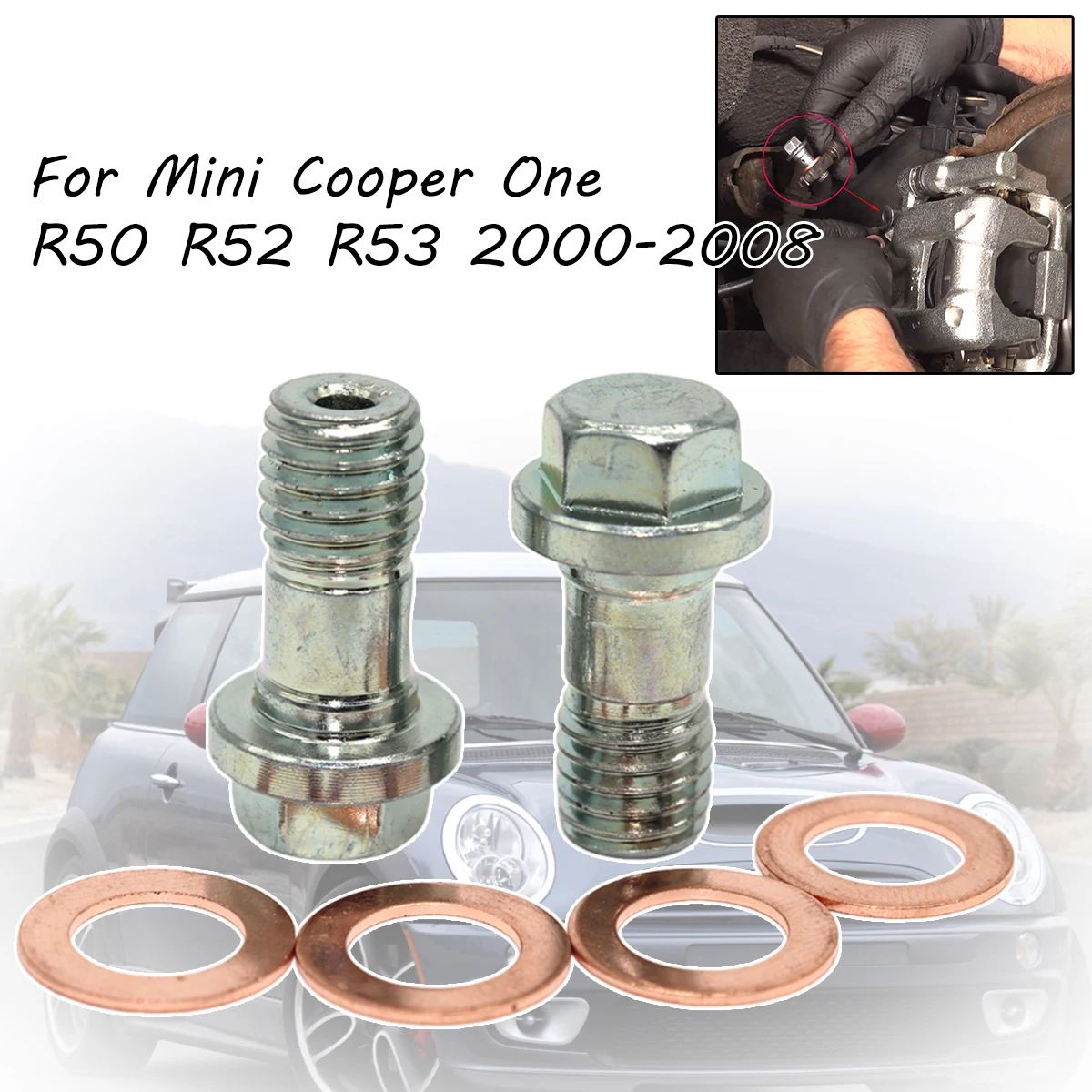 

Front Left Right Caliper Hose Lines Banjo Fittings Bolts Copper Sealing Crush Washers For Mini Cooper One R50 R52 R53 2000-2008