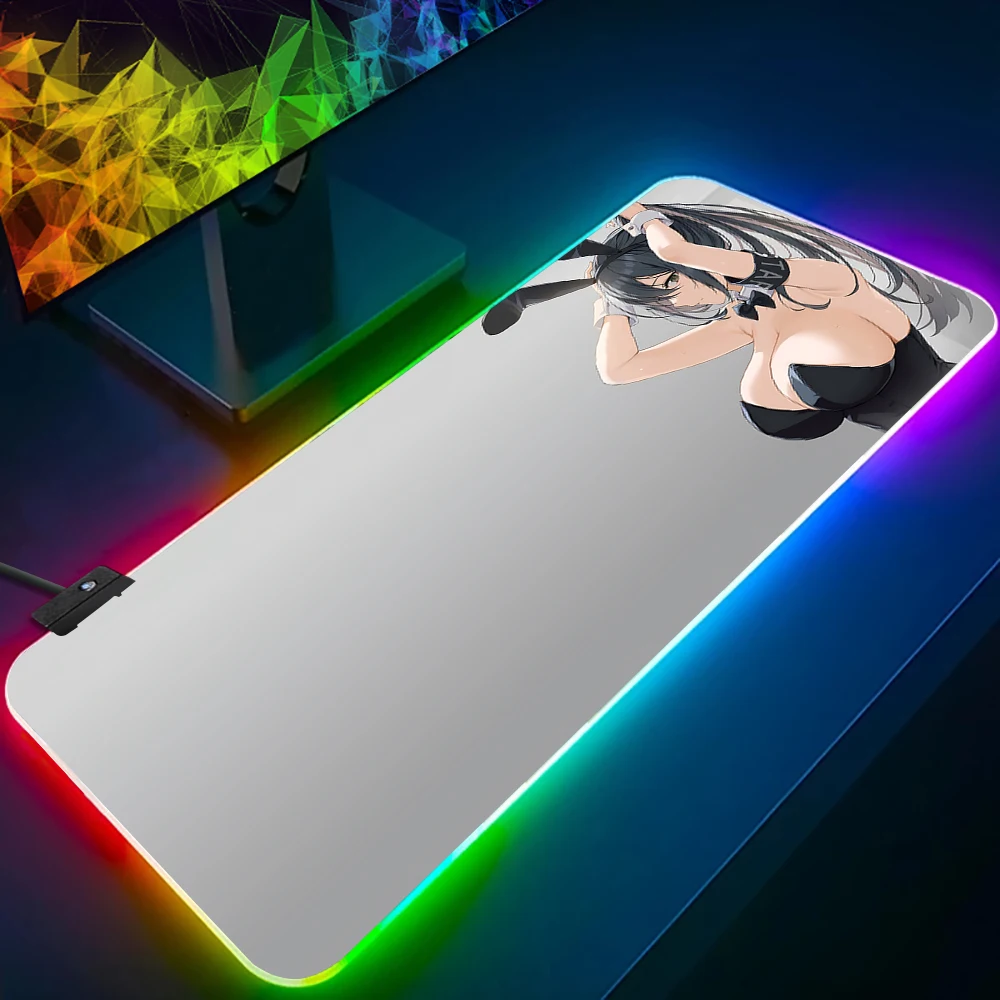 Hentai Anime Sexy Girls Big Boobs RGB Pc Gamer Keyboard Mouse Pad Mousepa LED Glowing Mouse Mats Rubber Gaming Computer Mausepad
