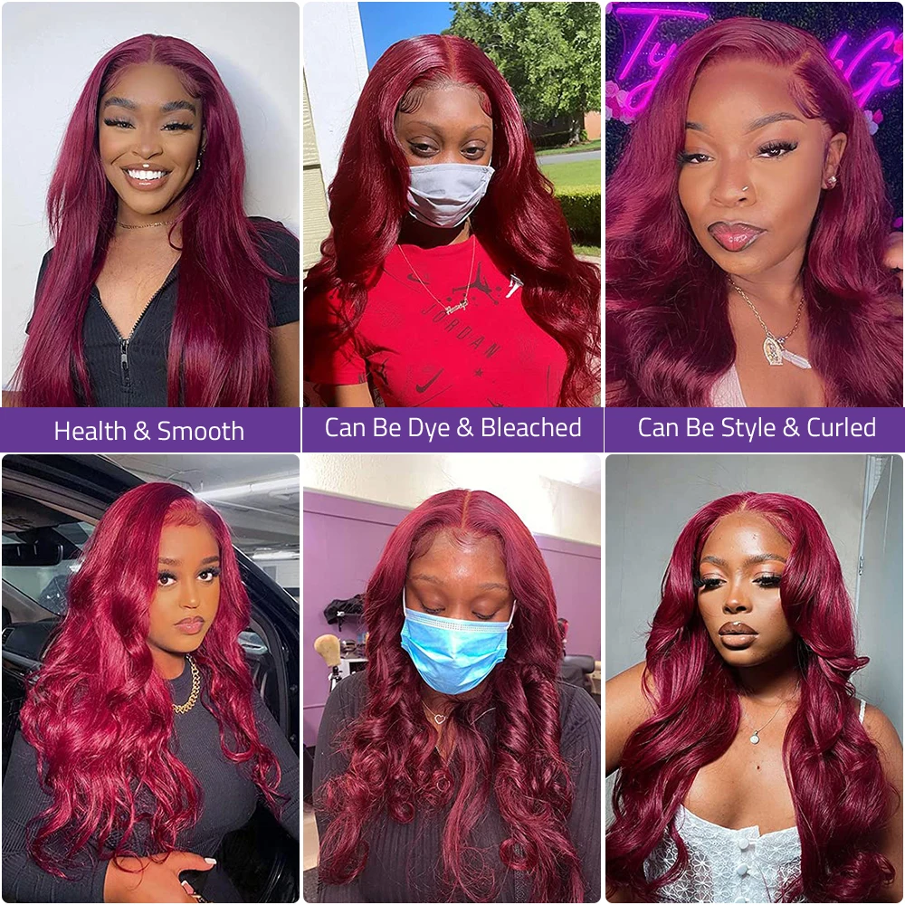 99j بورجوندي الدانتيل الجبهة باروكة من شعر طبيعي الجسم موجة 13x6 Hd الدانتيل الباروكات الأمامية الأحمر اللون 13x4 شعر مستعار دانتيل شفاف للنساء السود #4