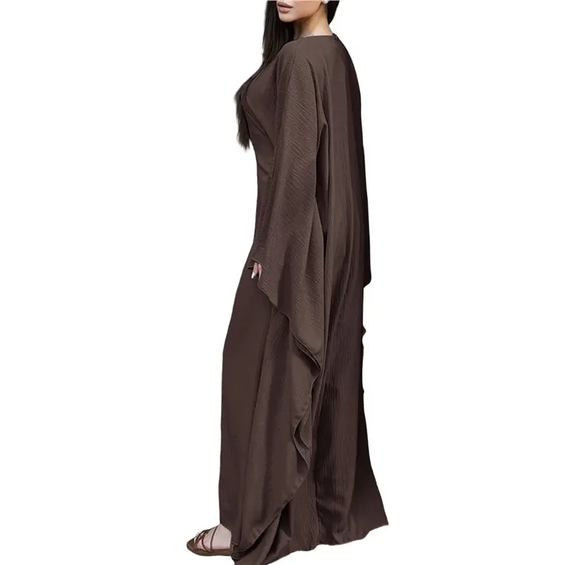 SYW-Women's Elegant Solid Color Long Sleeve Dress Bat Sleeve Islamic Maxi Robe