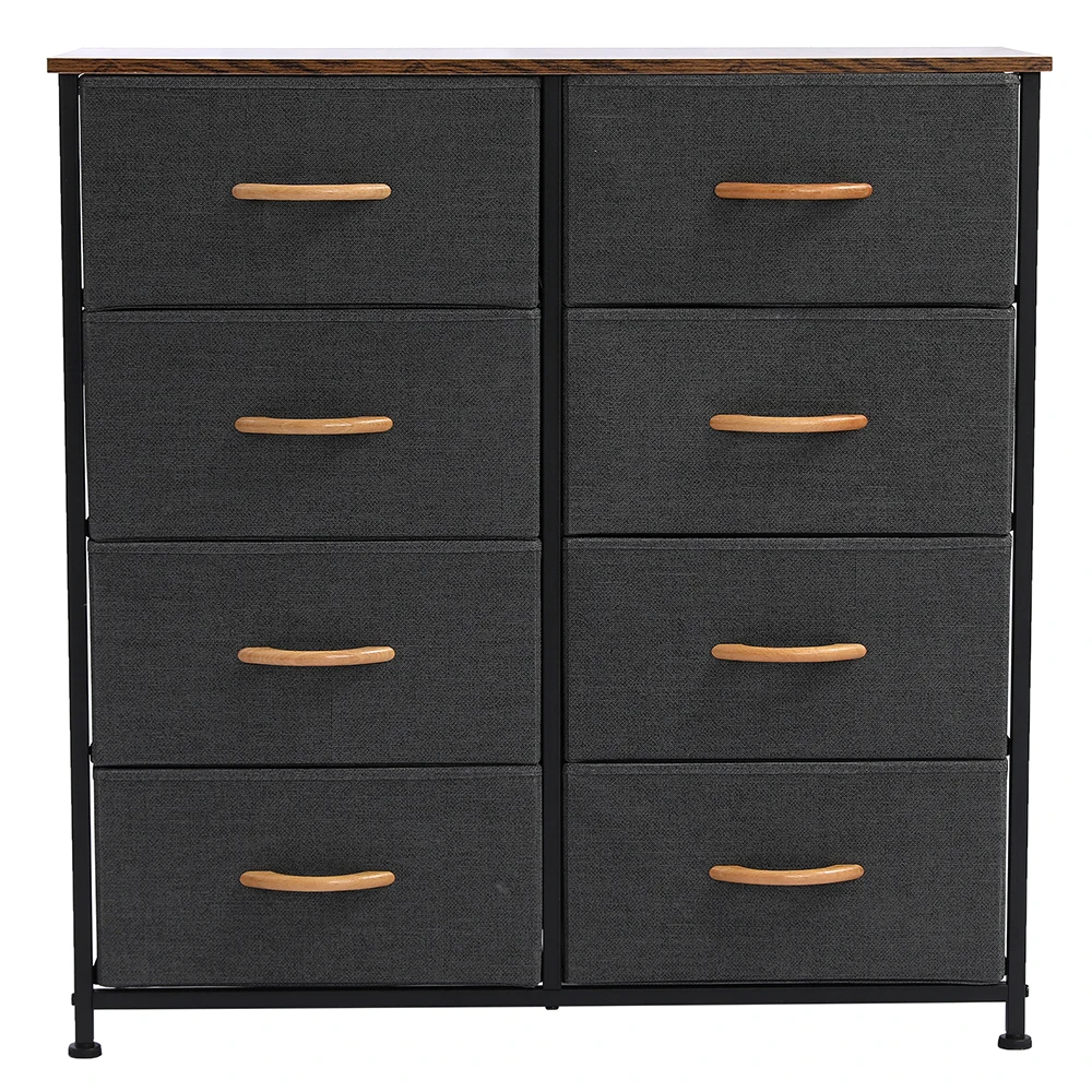 4-Tier Wide Drawer Dresser, Storage Unit with 8 Easy Pull Fabric Drawers and Metal Frame, Wooden Tabletop for Closets