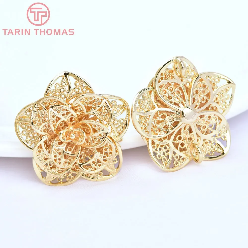 

(844)2PCS 29MM 24K Champagne Gold Color Brass 2 Holes 3D Big Flowers Pendants Connector Jewelry Findings Accessories wholesale