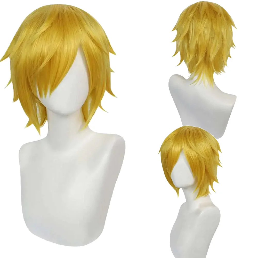 Anime Sanji Cosplay Synthetic Wig Props for Men Adult Heat Resistant Hair Carnival Halloween Carnival Party Gift