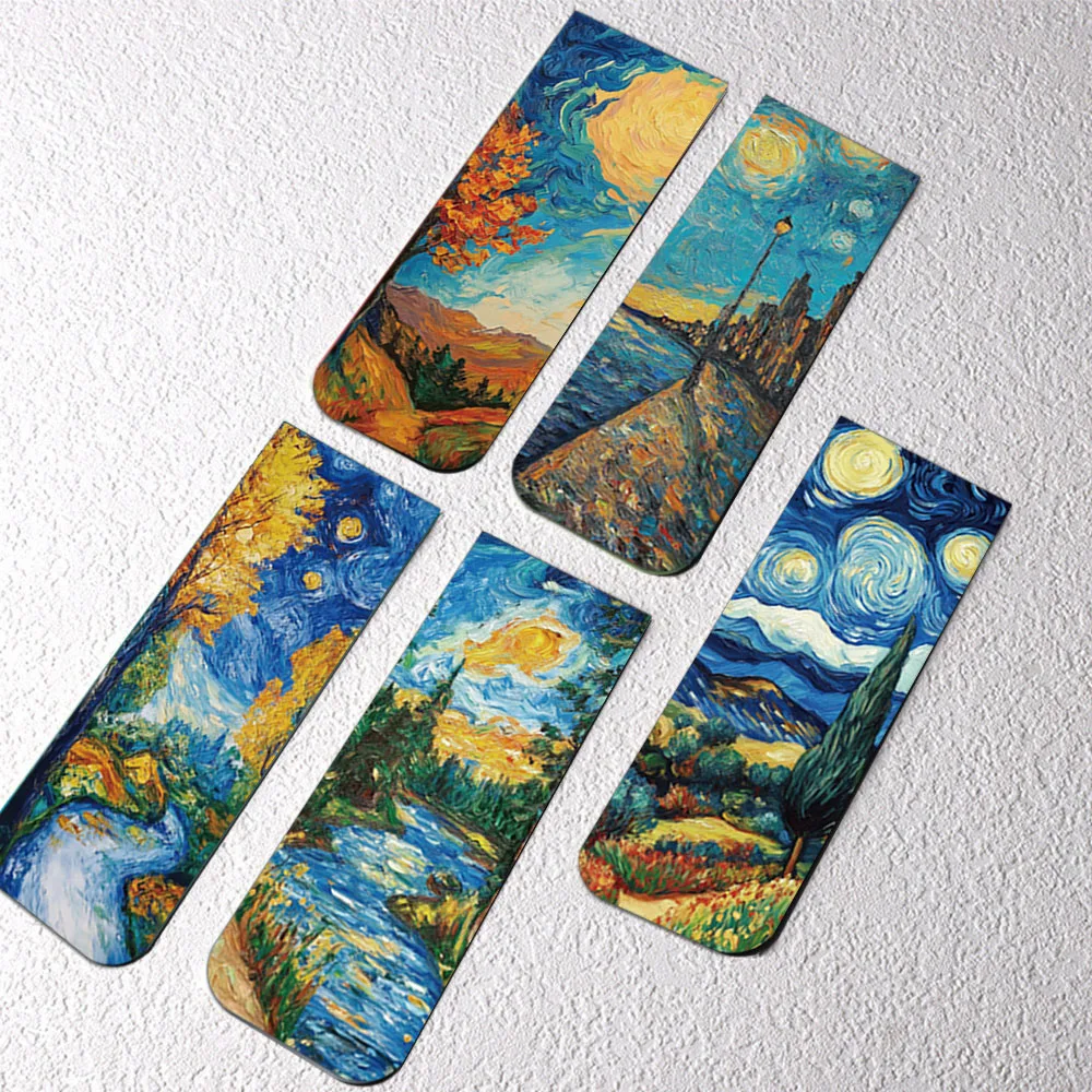 5 قطعة منتج جديد بسيط فان جوخ مشهد Ins نمط الغلاف الجوي المغناطيسي المرجعية لوازم الطلاب كتاب الديكور المرجعية #5