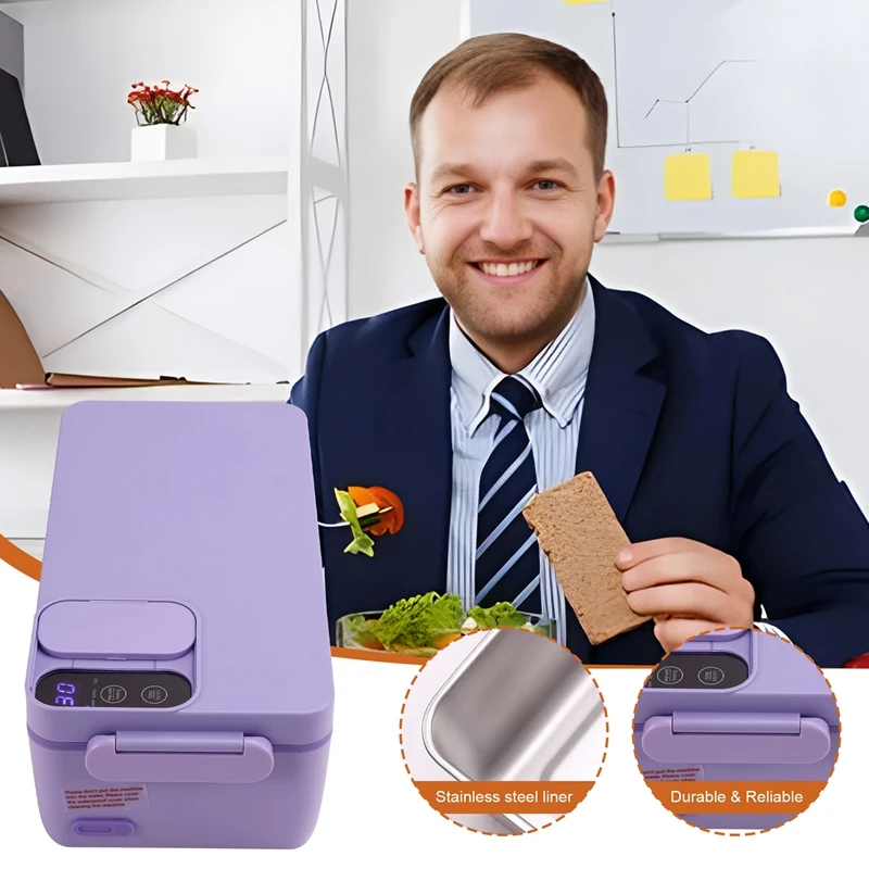 Heated Lunch Box  Electric Lunch Box   Self Heating Lunch Box  Cordless Rechargeable 304 Food-Grade Stainless Steel 1L  C