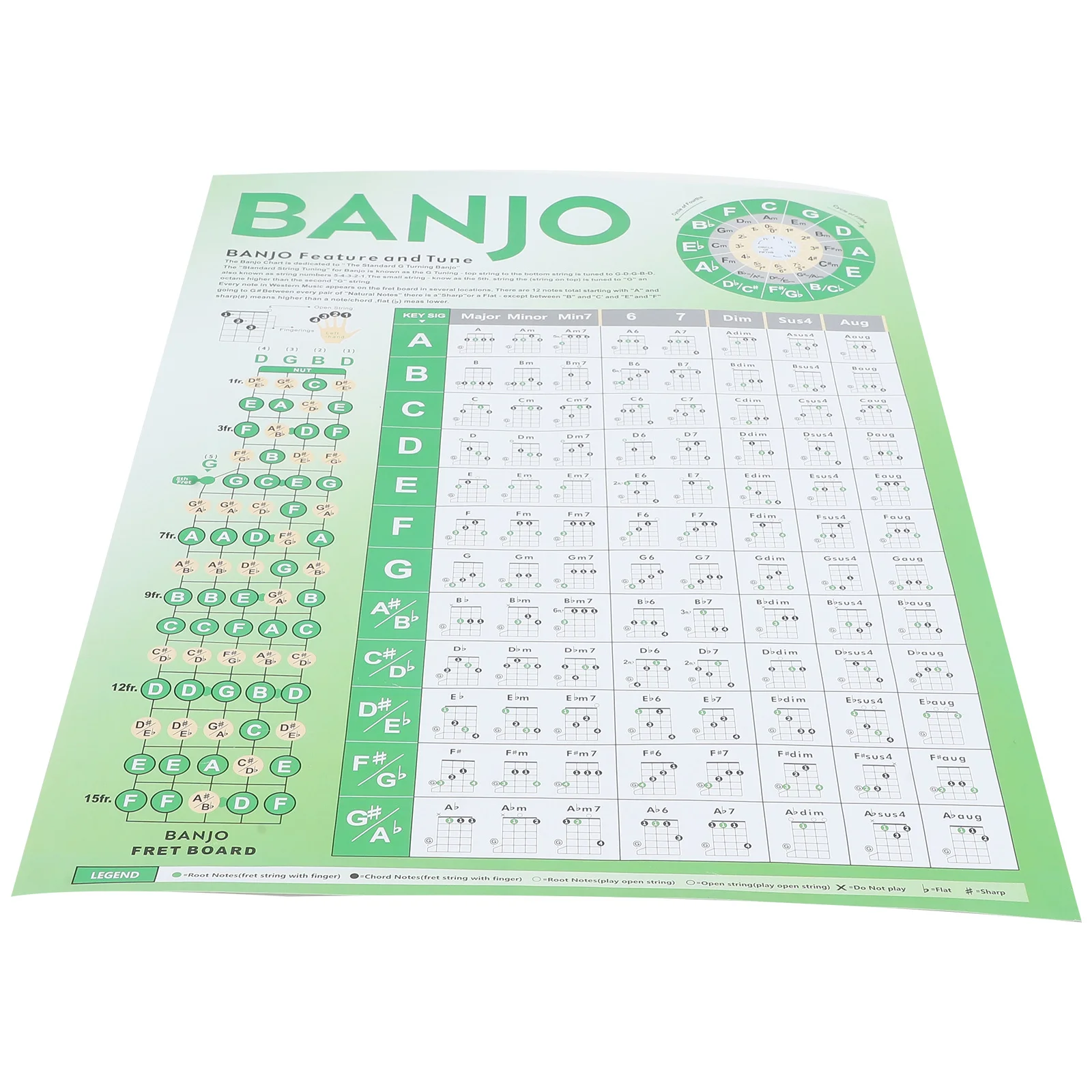 

Learning Banjo Chord Poster Fingering Chart for Beginner Easy-to-Read Reference Tool for Music Theory and Practice