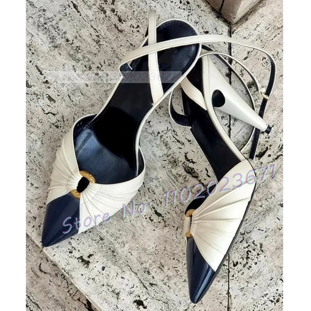 Pointy Metal Ring White Sandals Women Mixed Color Spike High Heels Elegant Work Shoes Office Lady 2023 Summer Bow knot Shoes