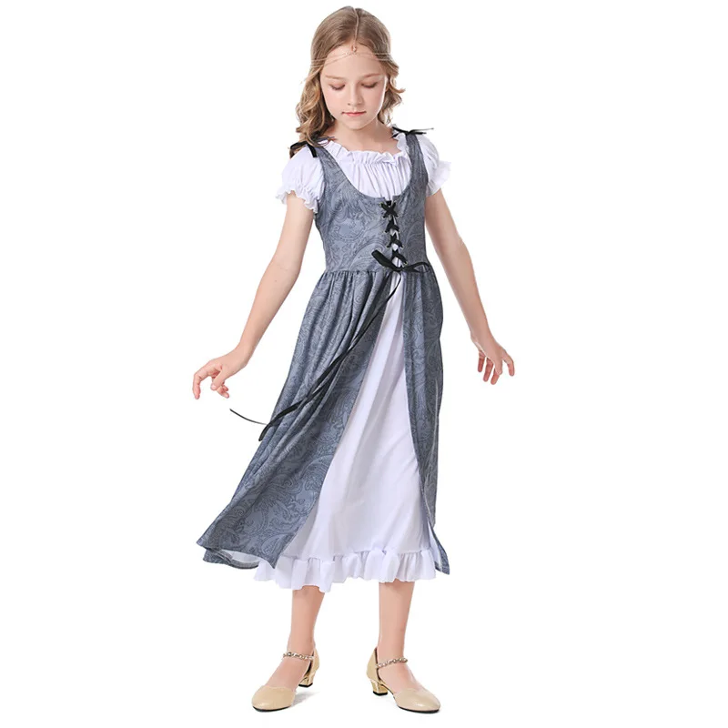 

Girls Medieval Short Sleeve Lace-Up Robe Gown Dress for Halloween Cosplay Costume Victorian Theme Party Stage Performance