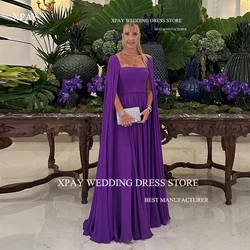 XPAY Simple Grape Purple Women Evening Dresses Long Cape Sleeves Strapless Floor Length Formal Prom Gowns Plus Size Party Dress