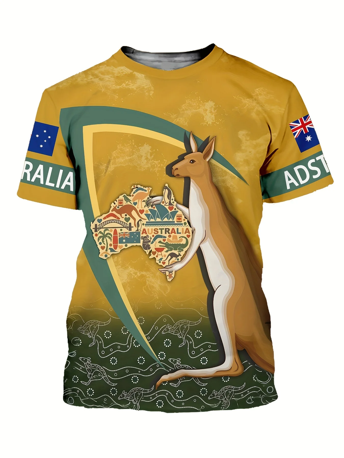 Men\'s T-Shirt Australia Flag Kangaroo Graphic 3D Printed T-shirts Casual Short Sleeve Tee For Unisex Oversized Clothing Men Tops