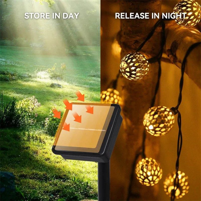 TOPMAYA 50 30 20LED Solarne Lampki Sznurowe Zewnętrzne Wodoodporne 8 Trybów Lampki Dekoracyjne do Ogrodu Patio Wesela Bożego Narodzenia Dekoracje Marokańskie