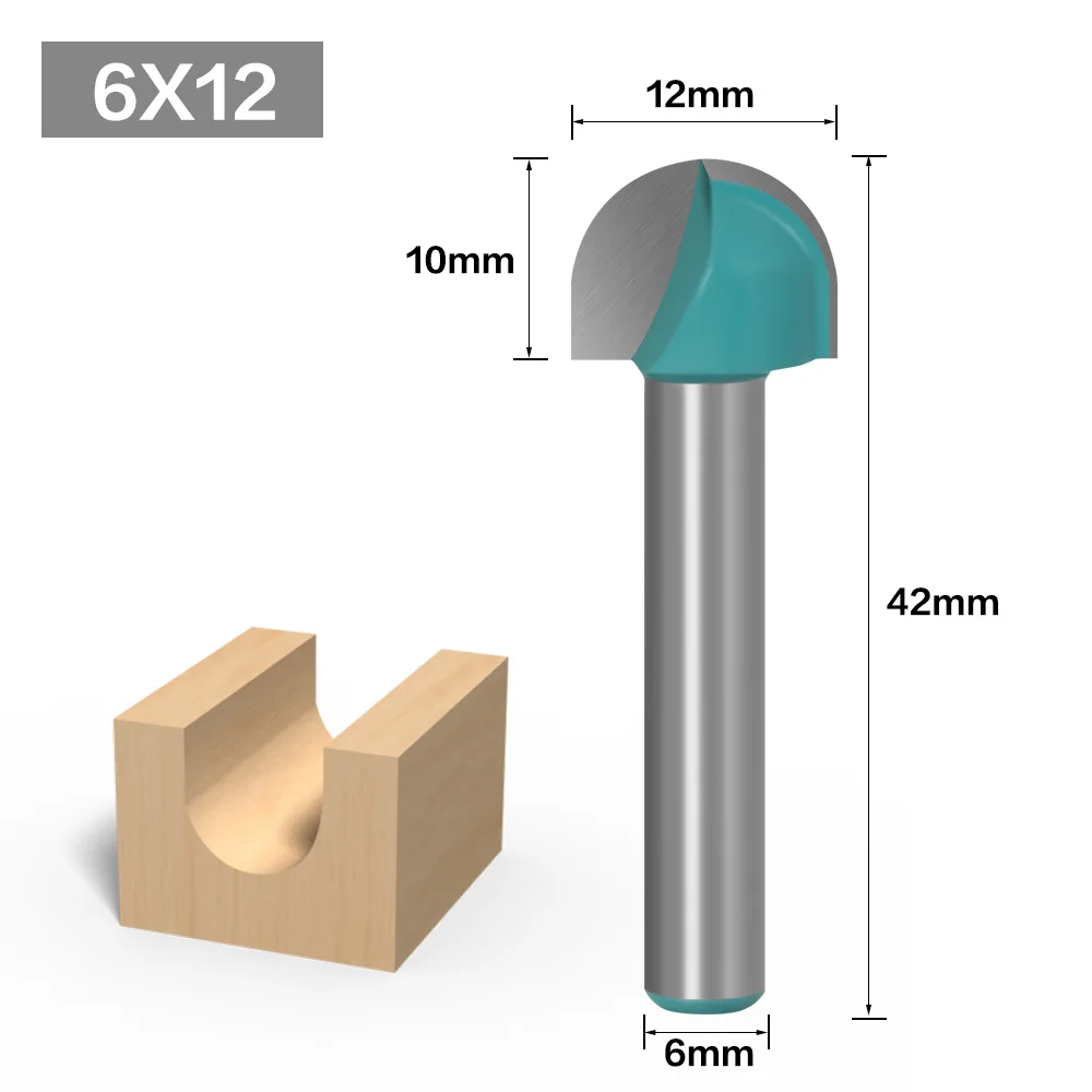 VACK 6/8mm Shank Ball Nose Endmill Wood Milling Cuter Cove CNC Router Bit Radius Core Box Solid Carbide Woodworking Milling Tool