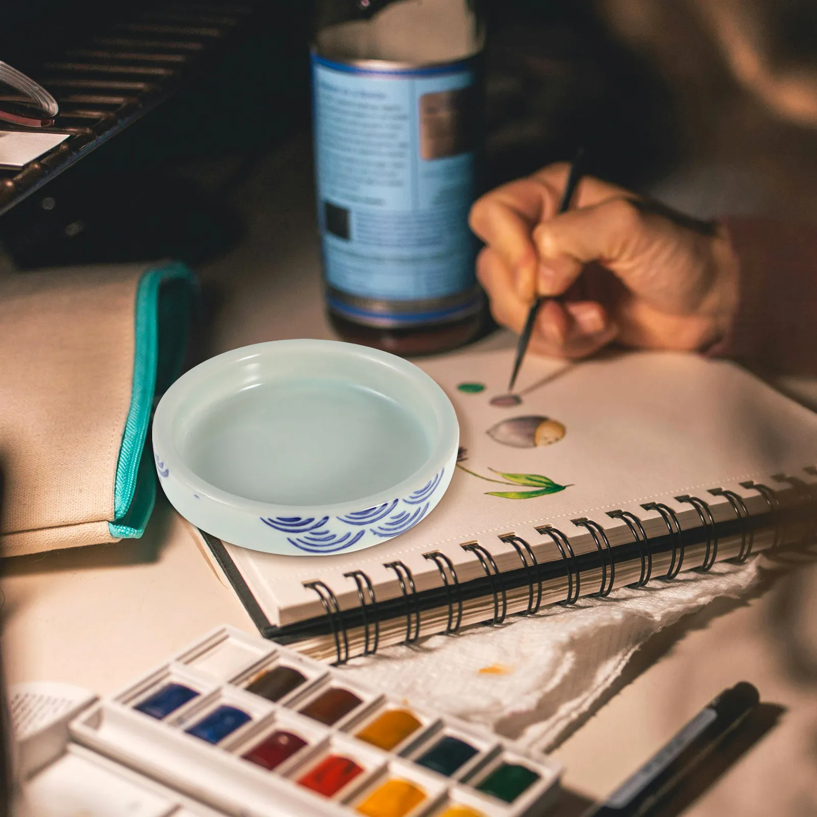 Ceramic Watercolor Mixing Palette 5-Layer Stackable Design with Lid for Pigment Blending Calligraphy Painting Art Supplies