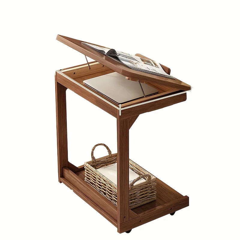 

Vintage Wood Adjustable Movable with Wheels Table Multifunctional Sofa Coffee Side Table Portable Laptop Desk Stand
