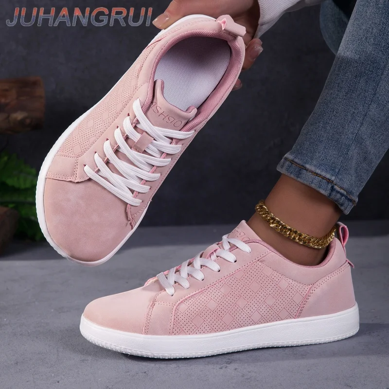 Barefoot Leather Sneaker For Women Flat Soft Thin Out Sole Zero Drop Wider Toe Flexible Lightweight Walking Shoes Canvas Shoes
