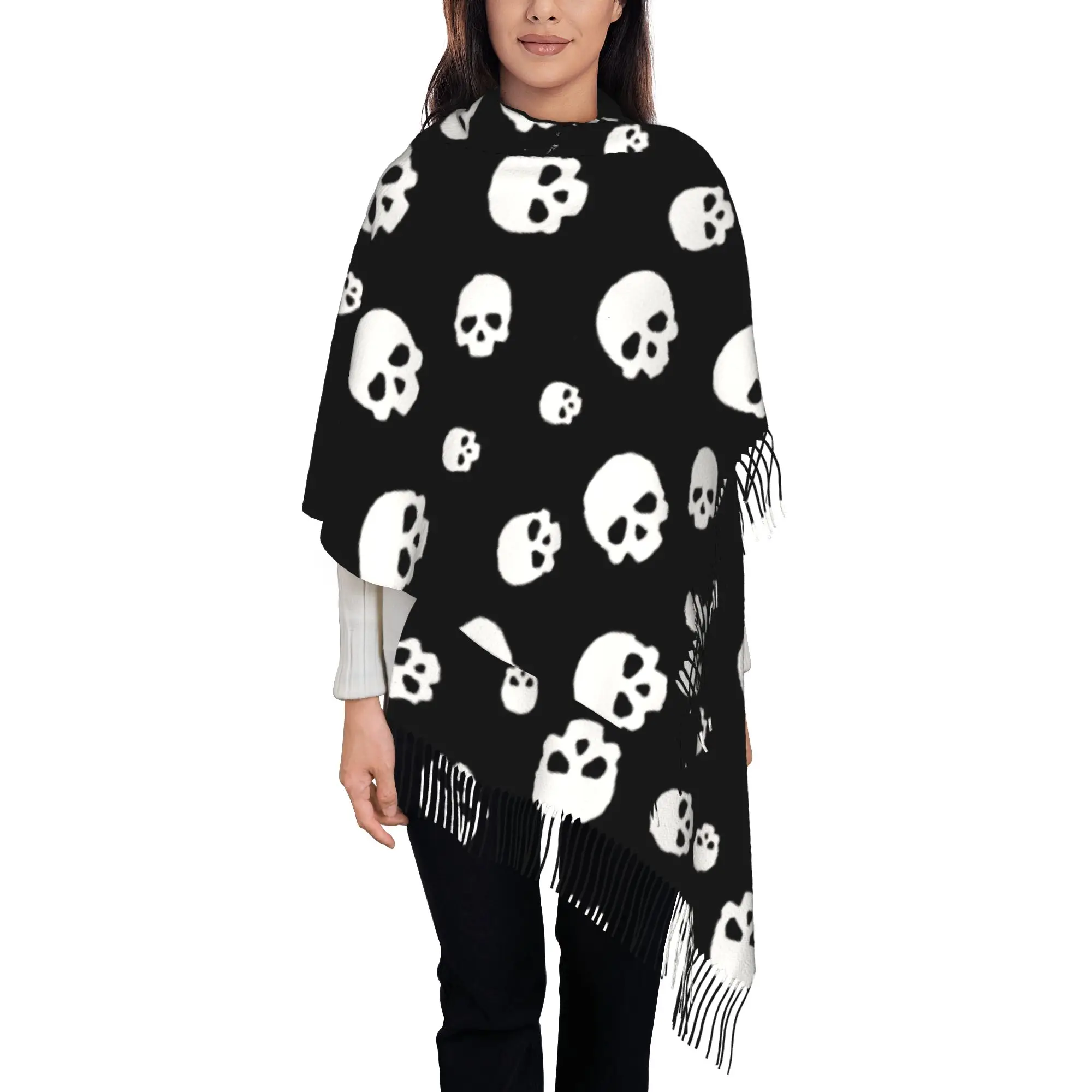 1 PC Halloween Skull Graphic Autumn Scarf Women Winter Pashmina Shawls Warm Blanket Wraps  Female Foulard Bandana Thick Scarves