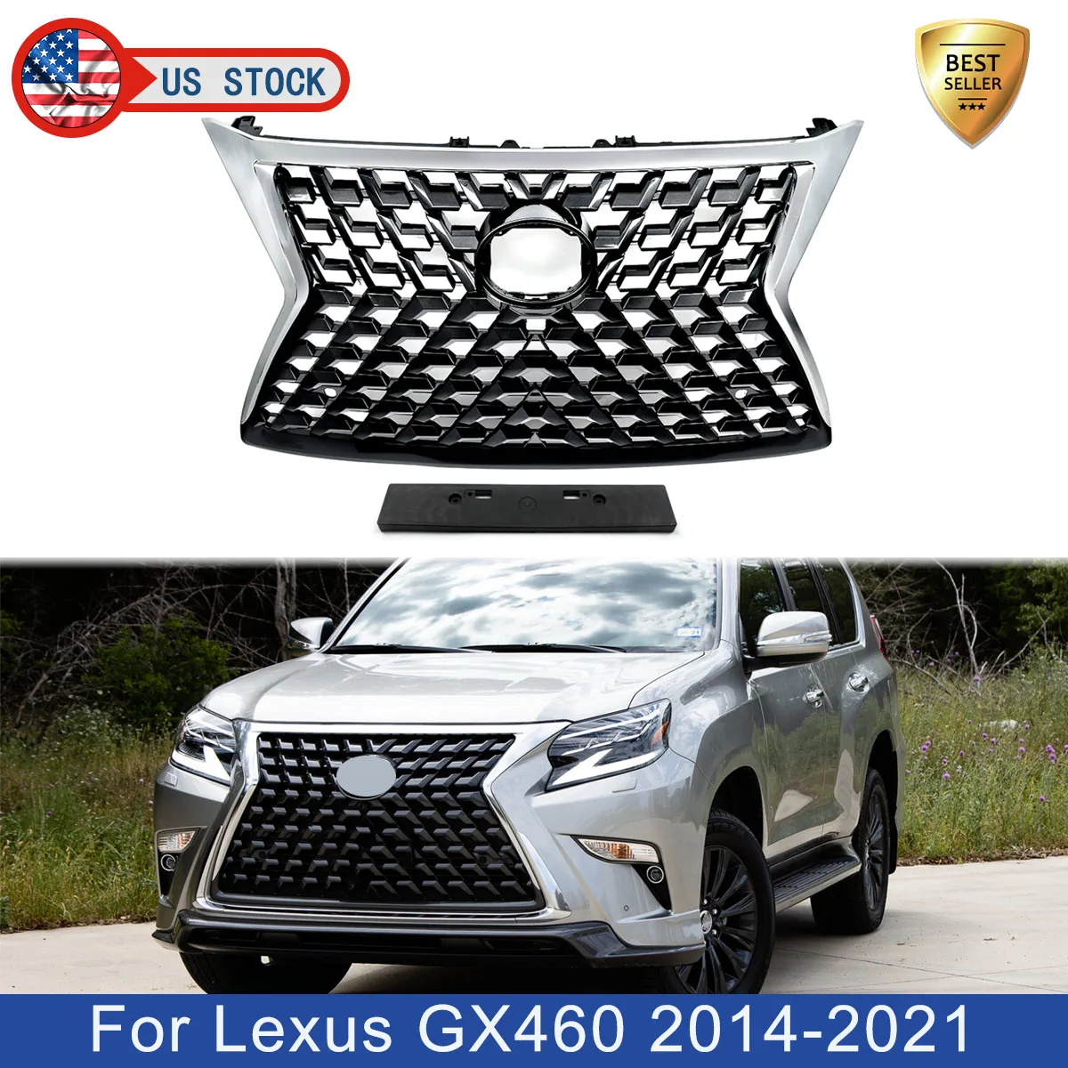 

Верхняя решетка переднего бампера для Lexus GX460 2014-2022 с хромированной отделкой