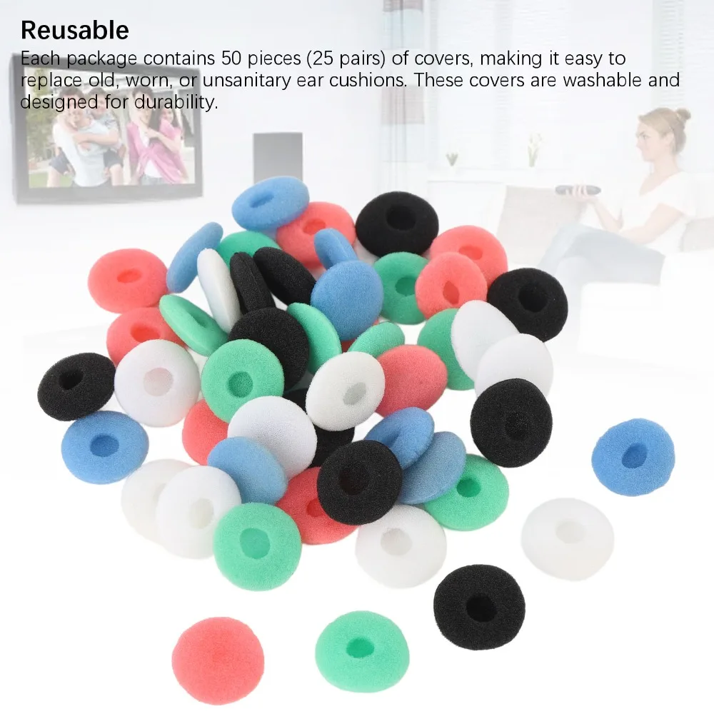 

50pcs 15mm Earbud Sponge Cover Soft Foam Black White Red Blue Green Noise Isolation Sponge Earpad Ear Bud Pad MP4 Player