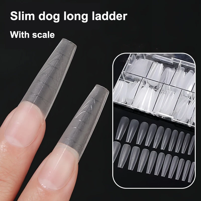 Fake Nails Long Trapezoid Auxiliary Lines 50Pcs/Box Acrylic Fake Finger UV Gel Polish Quick Extension False Nails Tip Manicure