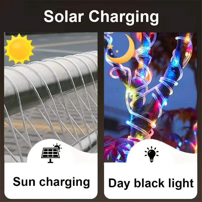 Solar Rope Lights Outdoor Waterproof Solar Powered Fairy Lights with 8 Modes Solar String Light for Garden Patio Christmas Decor